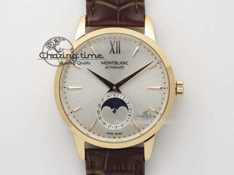 Unisex Heritage Spirit Moonphase RG Silver Dial On Brown Leather Strap MIYOTA 7623