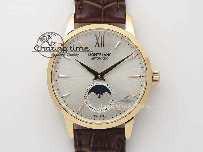 Unisex Heritage Spirit Moonphase RG Silver Dial On Brown Leather Strap MIYOTA 7623