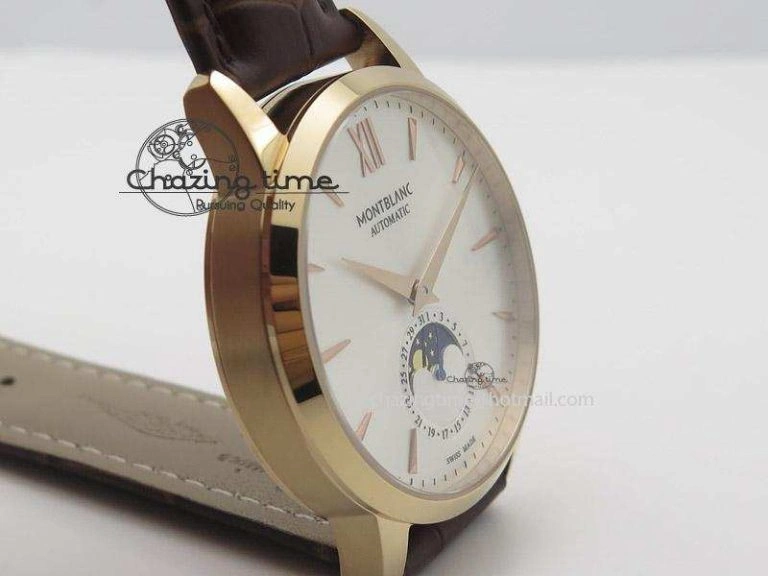 Unisex Heritage Spirit Moonphase RG Silver Dial On Brown Leather Strap MIYOTA 7623
