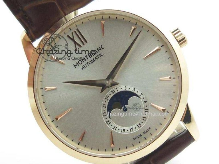 Unisex Heritage Spirit Moonphase RG Silver Dial On Brown Leather Strap MIYOTA 7623
