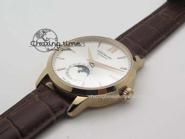 Unisex Heritage Spirit Moonphase RG Silver Dial On Brown Leather Strap MIYOTA 7623