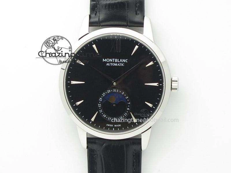 Heritage Spirit Moonphase SS Black Dial On Black Leather Strap MIYOTA Supportive 7627