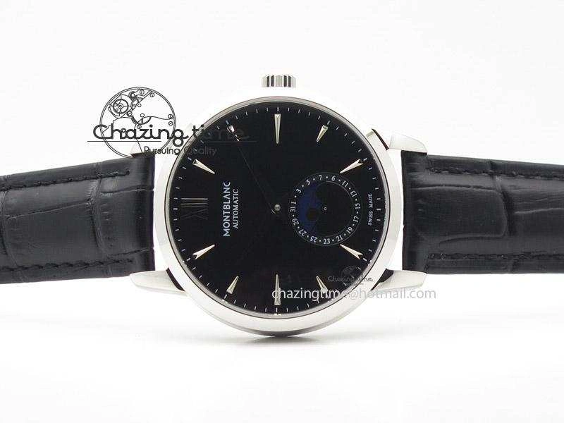 Heritage Spirit Moonphase SS Black Dial On Black Leather Strap MIYOTA Supportive 7627