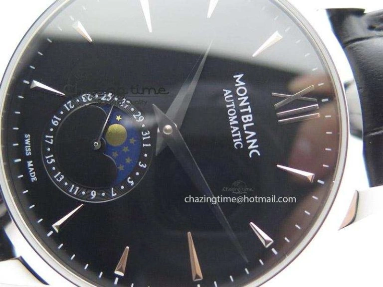 Heritage Spirit Moonphase SS Black Dial On Black Leather Strap MIYOTA Supportive 7627