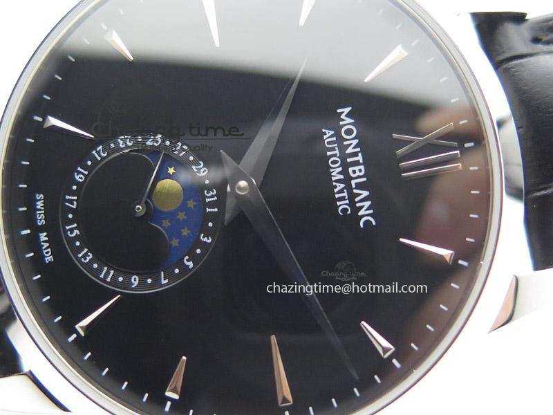 Heritage Spirit Moonphase SS Black Dial On Black Leather Strap MIYOTA Supportive 7627