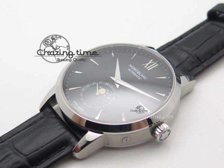 Heritage Spirit Moonphase SS Black Dial On Black Leather Strap MIYOTA Supportive 7627