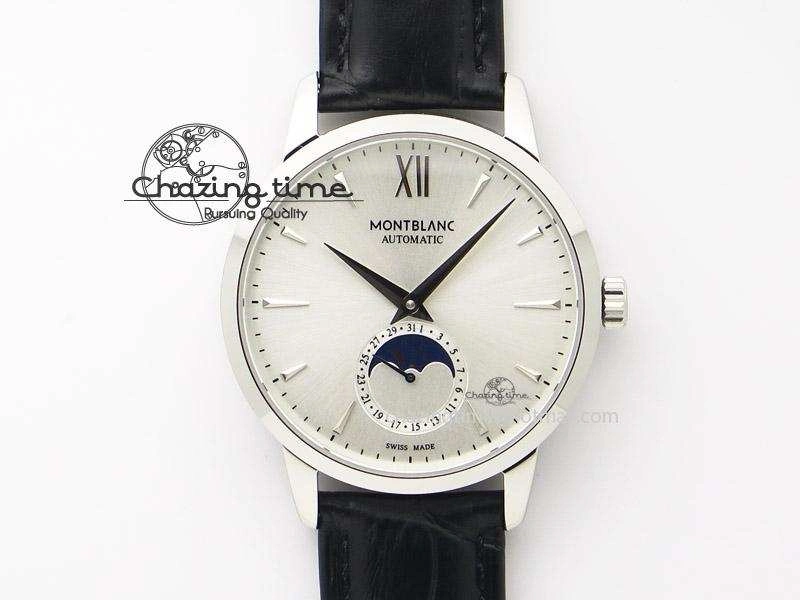 MoistureWicking Heritage Spirit Moonphase SS Silver Dial SS Markers On Black Leather Strap MIYOTA 7626