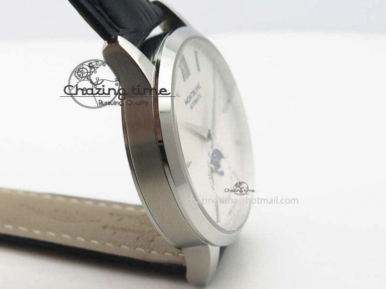 MoistureWicking Heritage Spirit Moonphase SS Silver Dial SS Markers On Black Leather Strap MIYOTA 7626