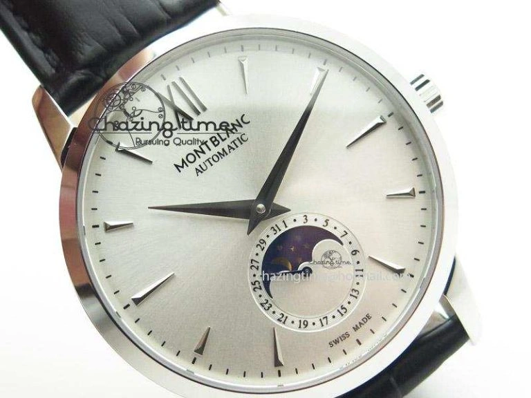 MoistureWicking Heritage Spirit Moonphase SS Silver Dial SS Markers On Black Leather Strap MIYOTA 7626