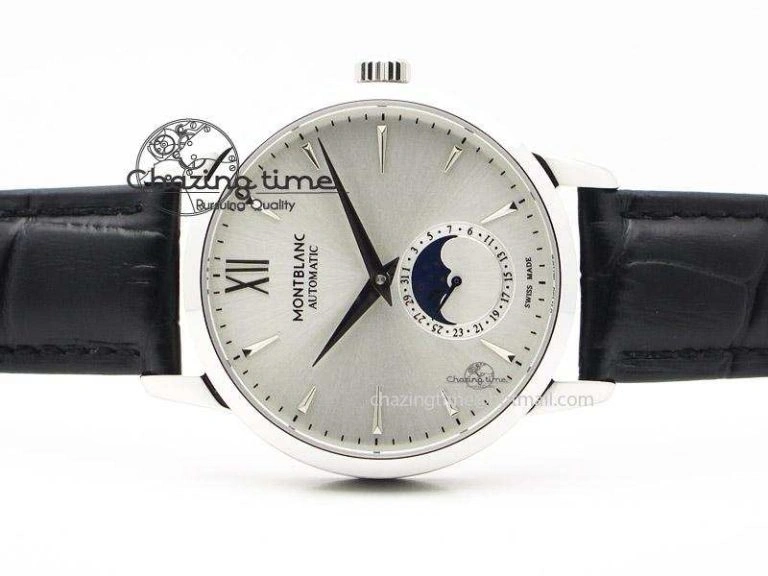 MoistureWicking Heritage Spirit Moonphase SS Silver Dial SS Markers On Black Leather Strap MIYOTA 7626