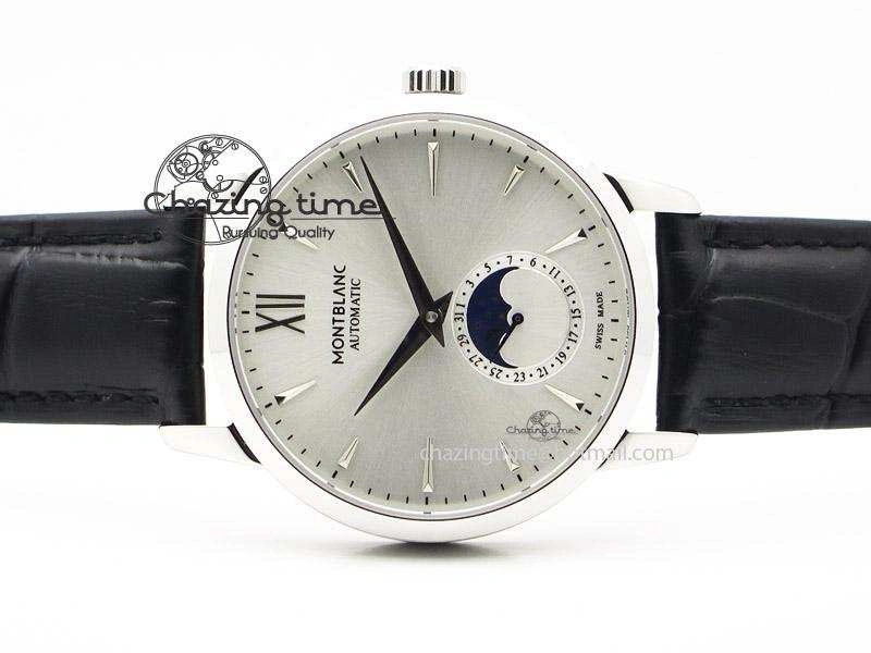 MoistureWicking Heritage Spirit Moonphase SS Silver Dial SS Markers On Black Leather Strap MIYOTA 7626