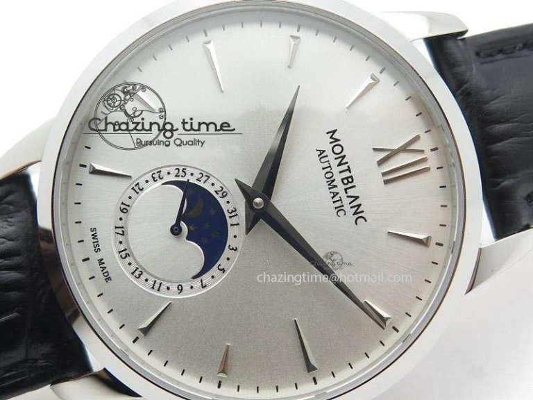 MoistureWicking Heritage Spirit Moonphase SS Silver Dial SS Markers On Black Leather Strap MIYOTA 7626