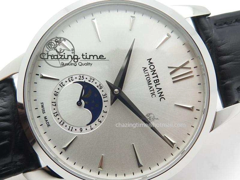 MoistureWicking Heritage Spirit Moonphase SS Silver Dial SS Markers On Black Leather Strap MIYOTA 7626