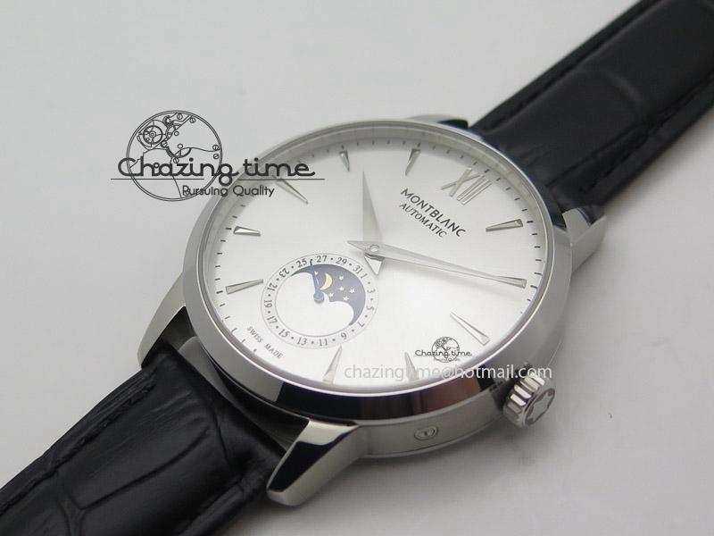MoistureWicking Heritage Spirit Moonphase SS Silver Dial SS Markers On Black Leather Strap MIYOTA 7626