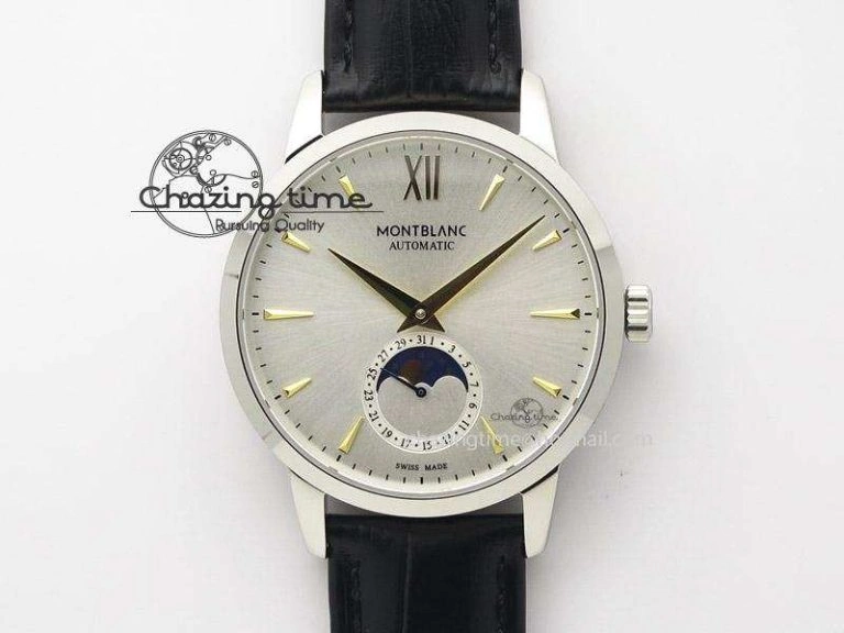 GoAnywhere Heritage Spirit Moonphase SS Silver Dial YG Markers On Black Leather Strap MIYOTA 7625