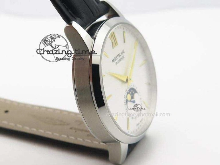 GoAnywhere Heritage Spirit Moonphase SS Silver Dial YG Markers On Black Leather Strap MIYOTA 7625