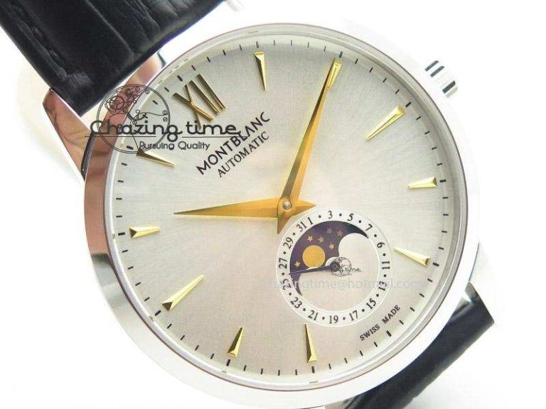 GoAnywhere Heritage Spirit Moonphase SS Silver Dial YG Markers On Black Leather Strap MIYOTA 7625