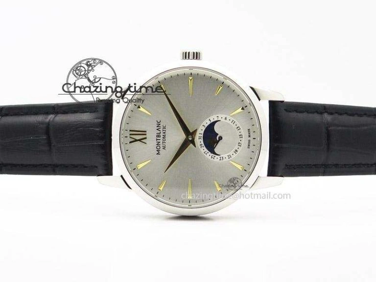GoAnywhere Heritage Spirit Moonphase SS Silver Dial YG Markers On Black Leather Strap MIYOTA 7625