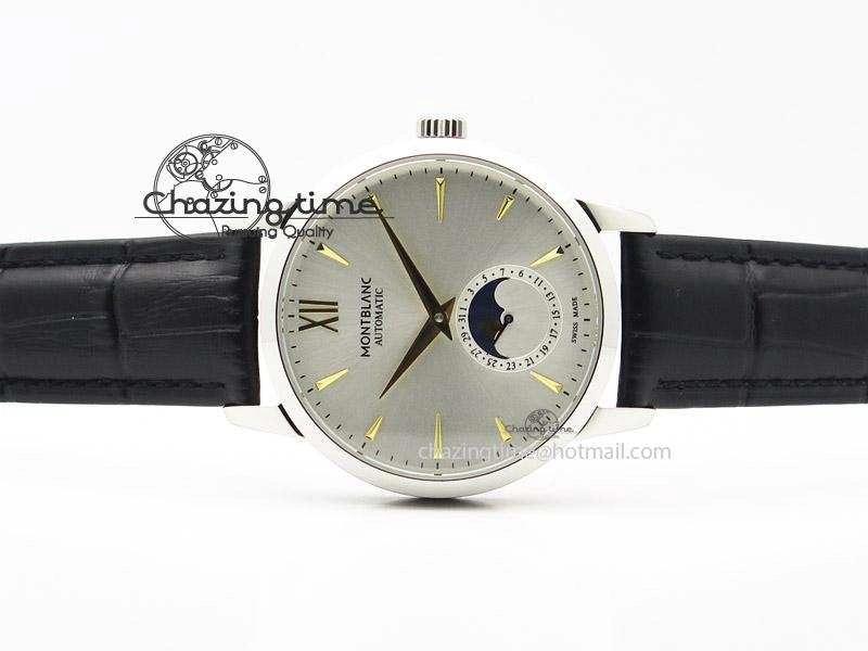 GoAnywhere Heritage Spirit Moonphase SS Silver Dial YG Markers On Black Leather Strap MIYOTA 7625