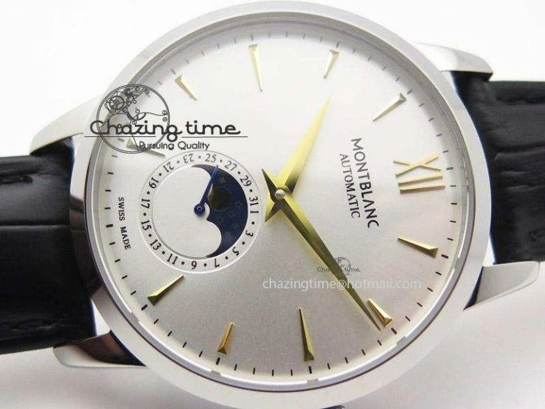GoAnywhere Heritage Spirit Moonphase SS Silver Dial YG Markers On Black Leather Strap MIYOTA 7625