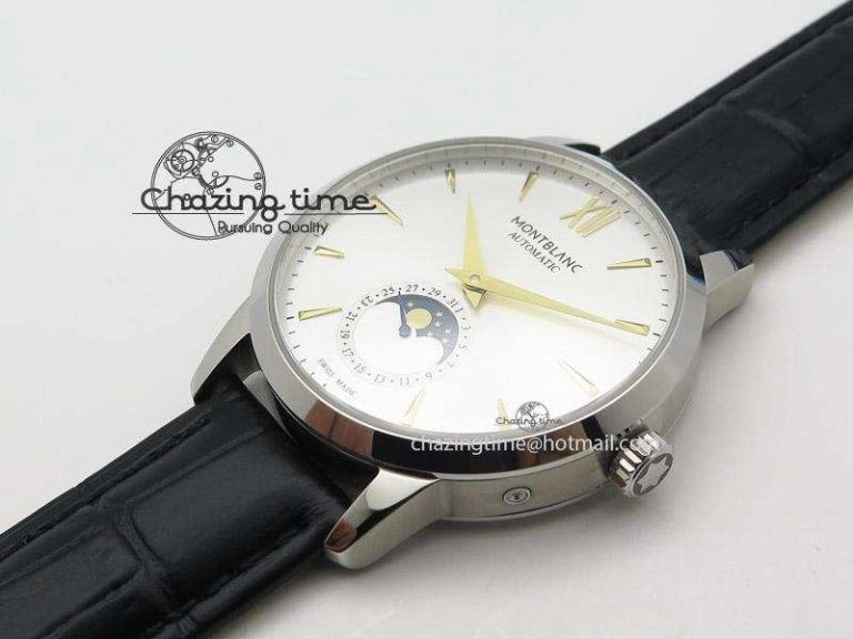 GoAnywhere Heritage Spirit Moonphase SS Silver Dial YG Markers On Black Leather Strap MIYOTA 7625