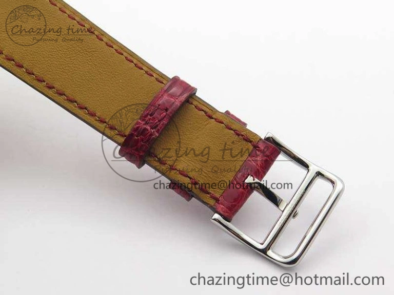 Comfortable Heure H Ladies SS MKF 1:1 Best Edition White MOP Dial On Red Croc Leather Strap Swiss Quartz 6664