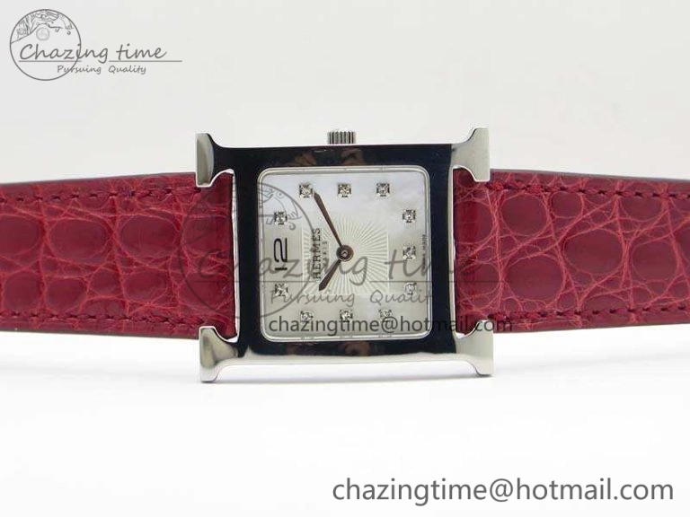 Comfortable Heure H Ladies SS MKF 1:1 Best Edition White MOP Dial On Red Croc Leather Strap Swiss Quartz 6664