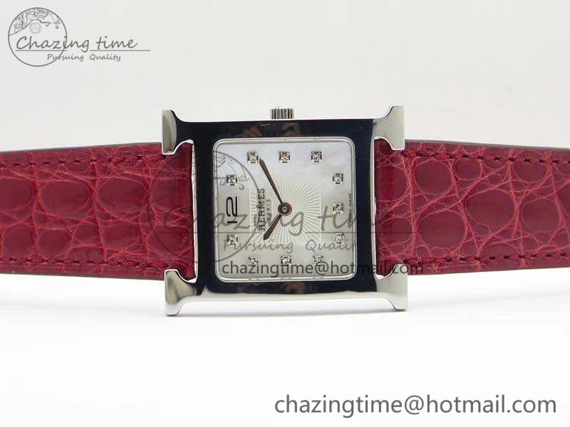 Comfortable Heure H Ladies SS MKF 1:1 Best Edition White MOP Dial On Red Croc Leather Strap Swiss Quartz 6664
