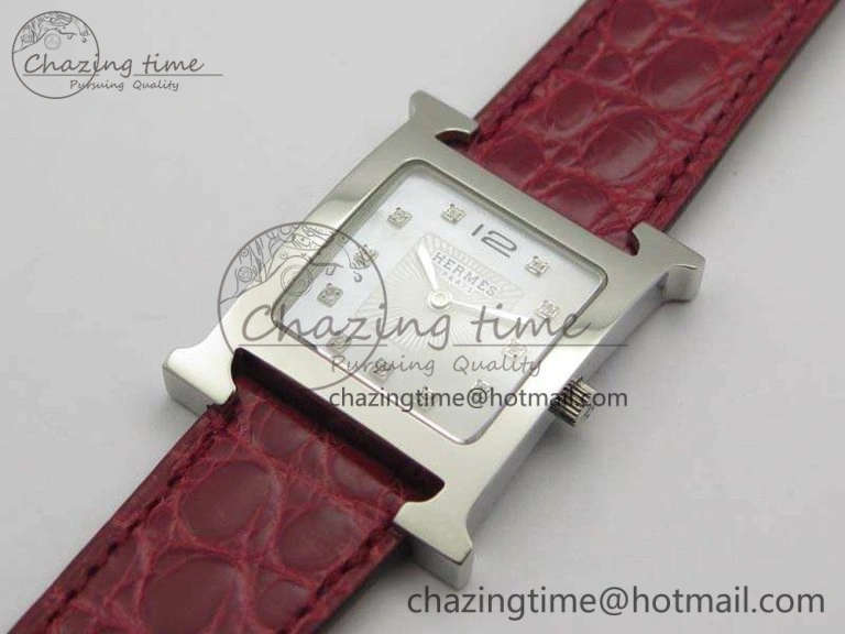 Comfortable Heure H Ladies SS MKF 1:1 Best Edition White MOP Dial On Red Croc Leather Strap Swiss Quartz 6664