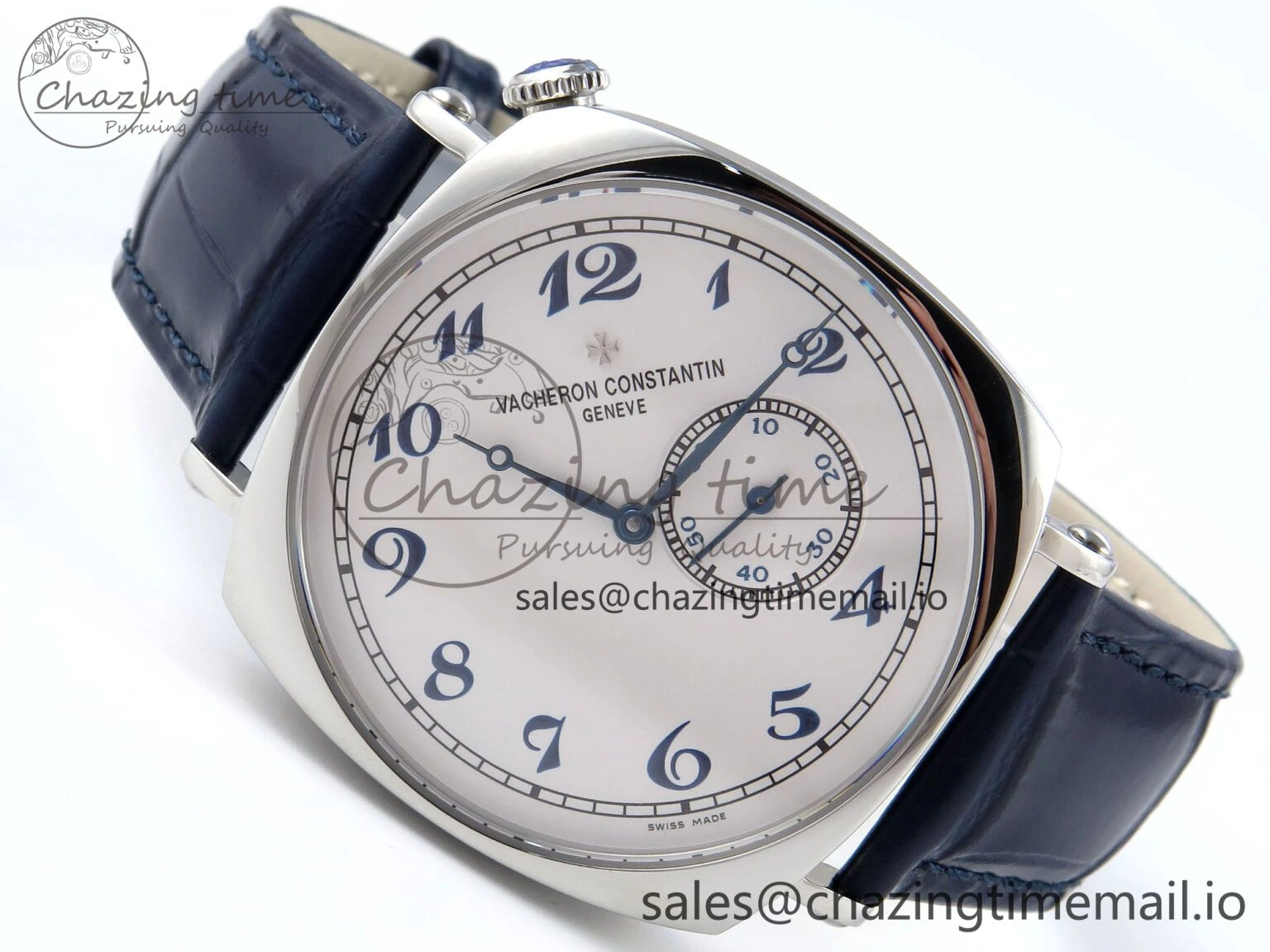 Soft Historiques 82035 000G-B735 40mm SS AIF Best Edition White Blue Dial on Blue Leather Strap A 9824