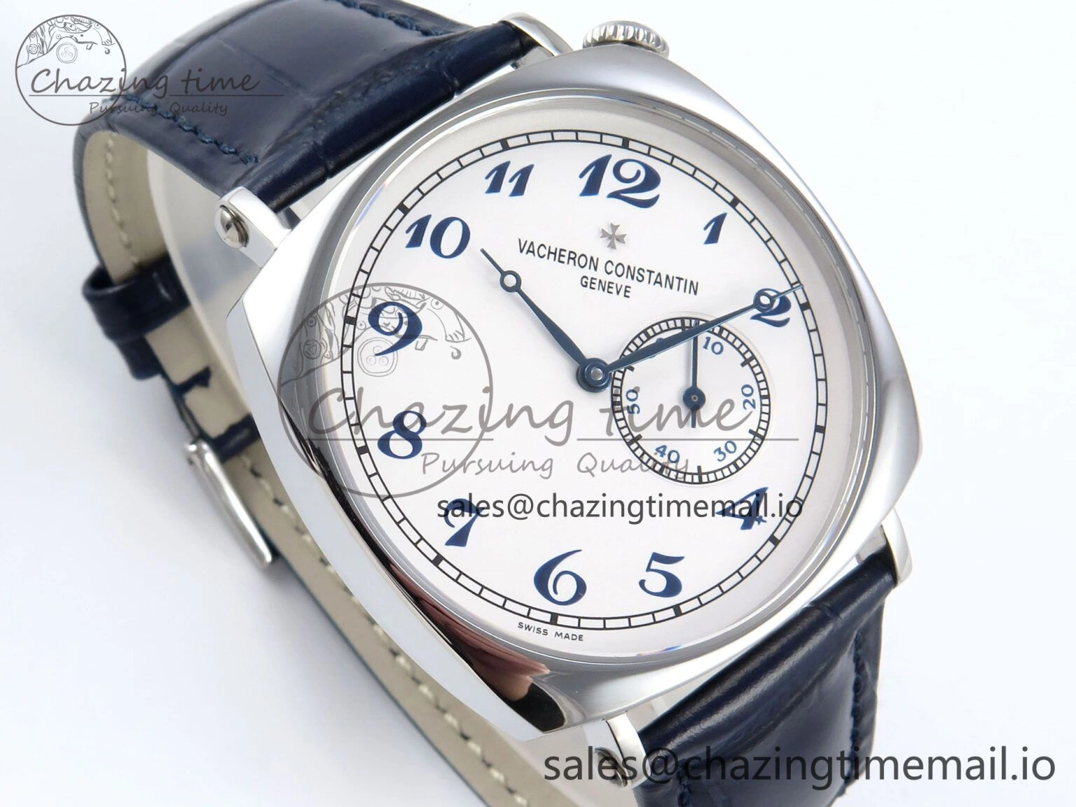 Soft Historiques 82035 000G-B735 40mm SS AIF Best Edition White Blue Dial on Blue Leather Strap A 9824