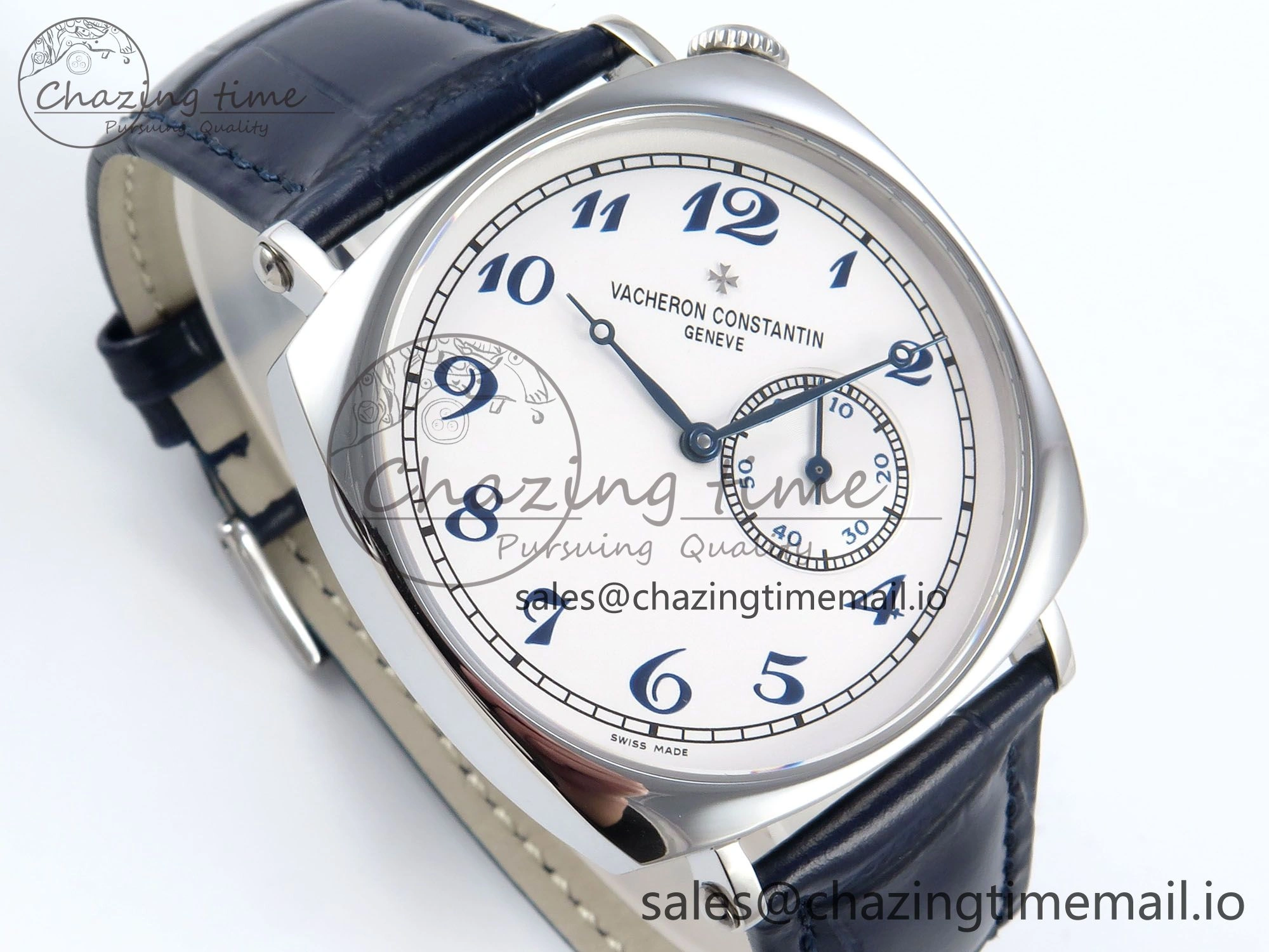 Soft Historiques 82035 000G-B735 40mm SS AIF Best Edition White Blue Dial on Blue Leather Strap A 9824