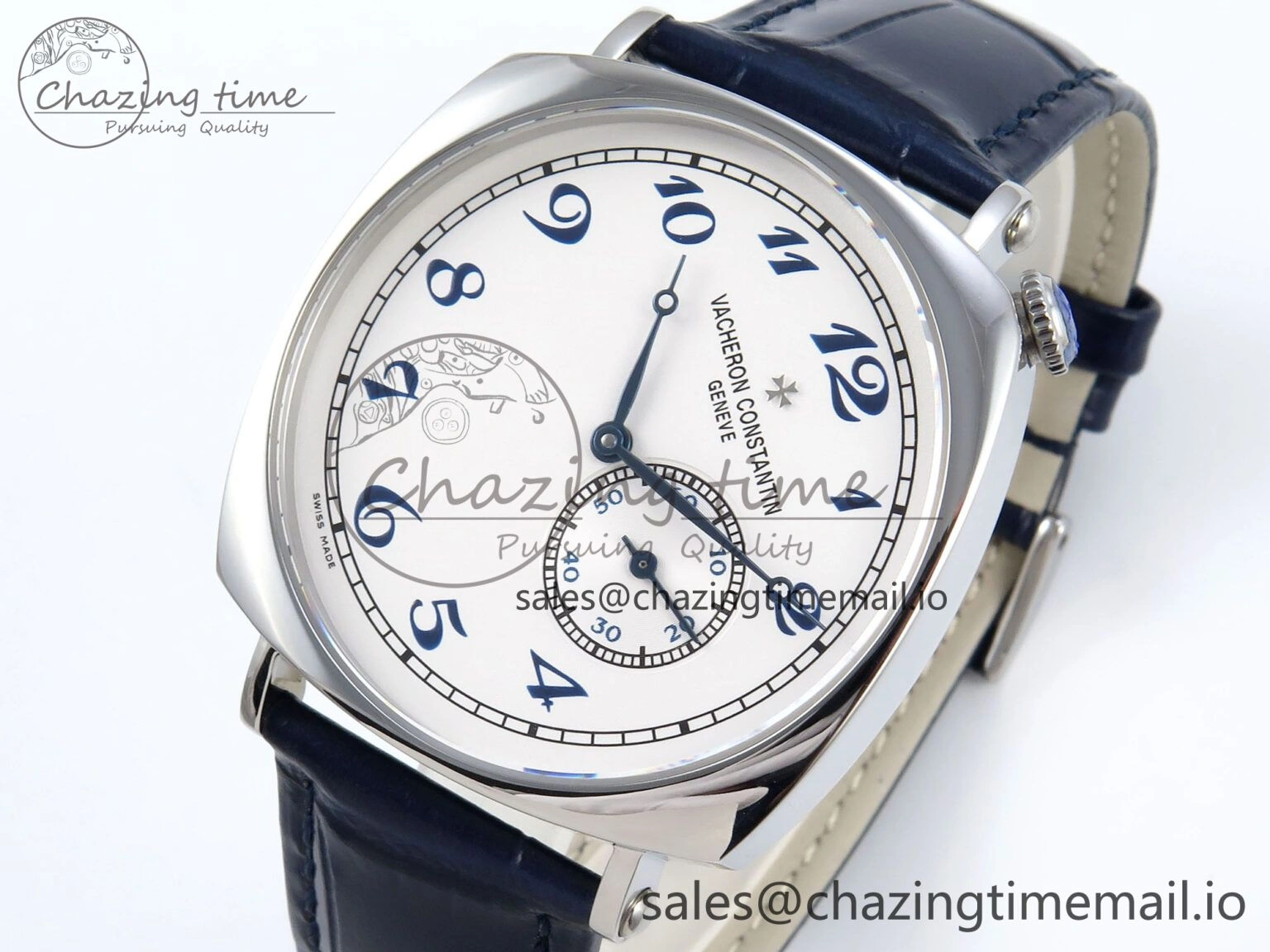 Soft Historiques 82035 000G-B735 40mm SS AIF Best Edition White Blue Dial on Blue Leather Strap A 9824