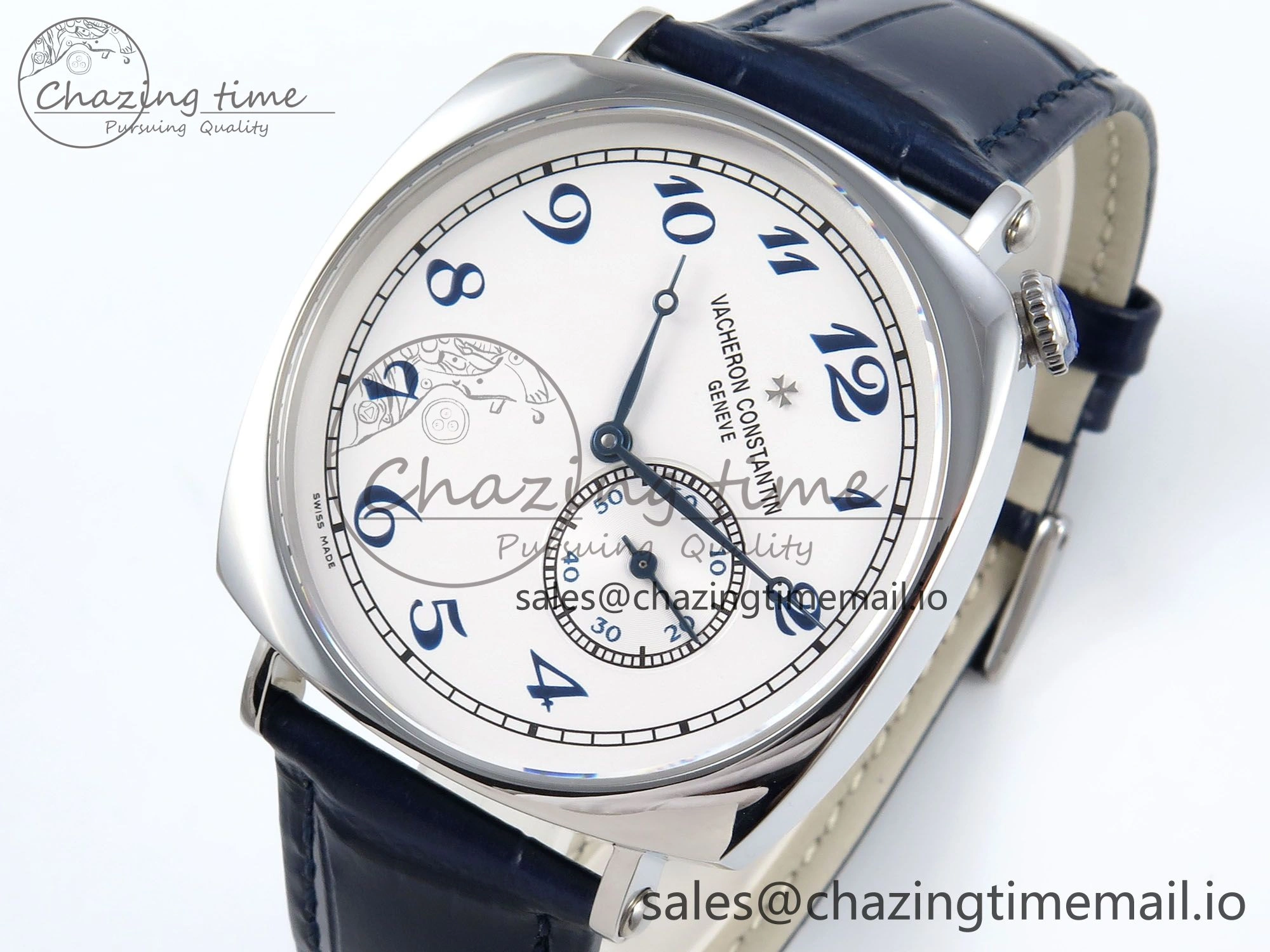 Soft Historiques 82035 000G-B735 40mm SS AIF Best Edition White Blue Dial on Blue Leather Strap A 9824