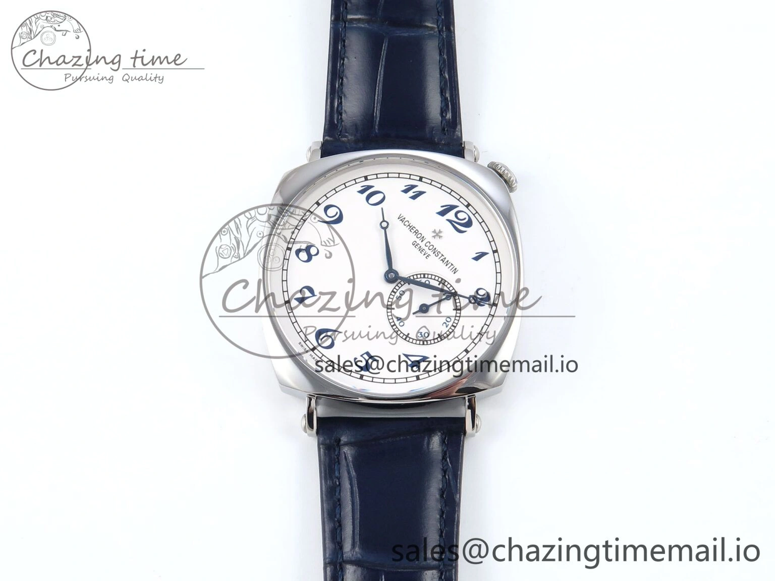 Soft Historiques 82035 000G-B735 40mm SS AIF Best Edition White Blue Dial on Blue Leather Strap A 9824