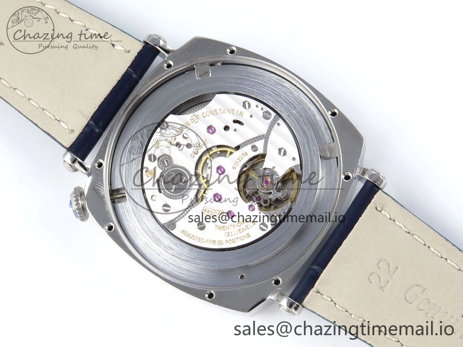 Soft Historiques 82035 000G-B735 40mm SS AIF Best Edition White Blue Dial on Blue Leather Strap A 9824