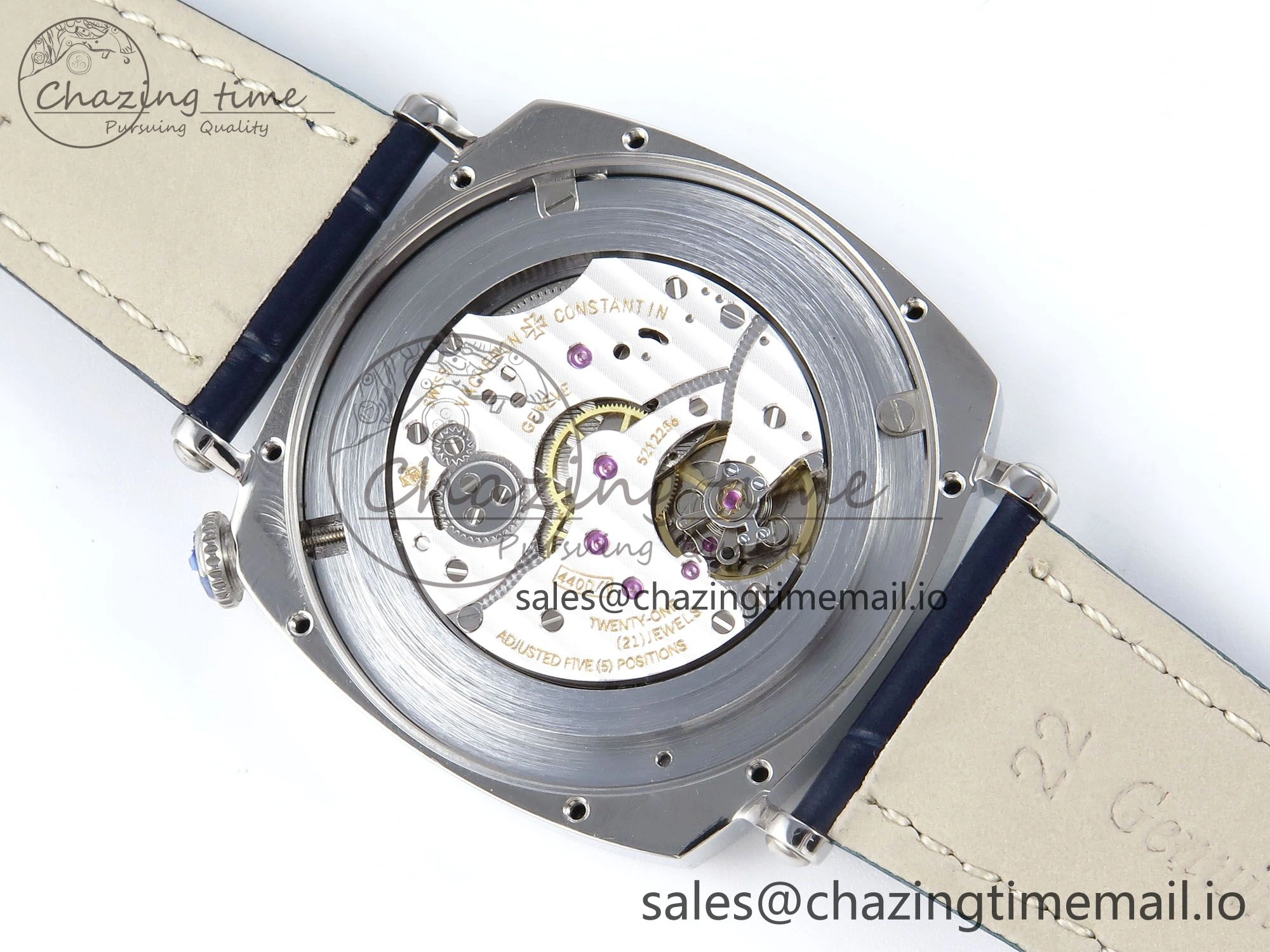 Soft Historiques 82035 000G-B735 40mm SS AIF Best Edition White Blue Dial on Blue Leather Strap A 9824