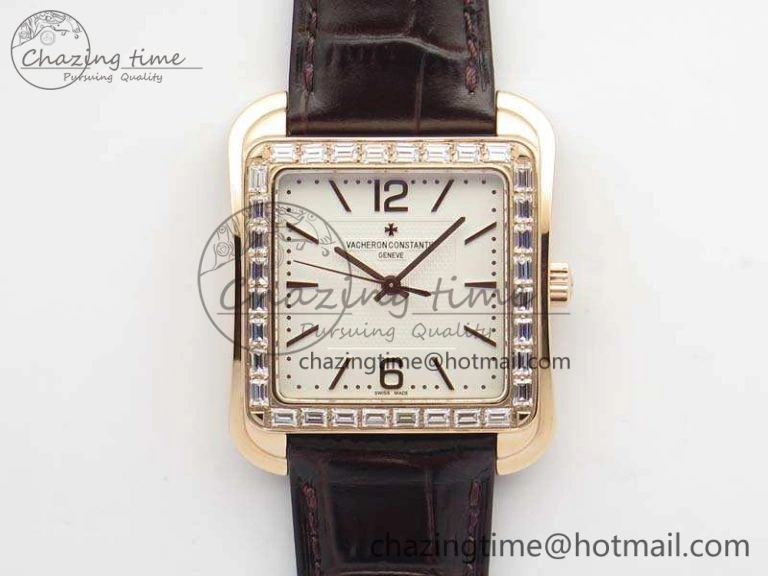 Popular Historiques 86300 RG GSF 1:1 Best Edition White Dial Diam Bezel On Leather Strap MIYOTA 9961