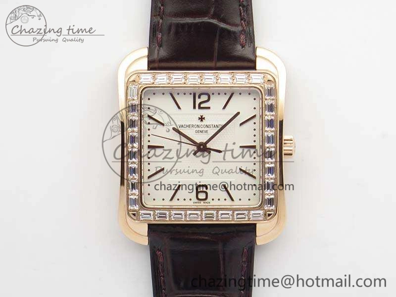Popular Historiques 86300 RG GSF 1:1 Best Edition White Dial Diam Bezel On Leather Strap MIYOTA 9961