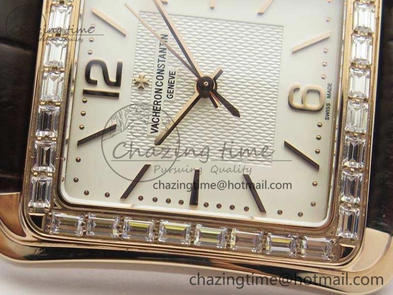 Popular Historiques 86300 RG GSF 1:1 Best Edition White Dial Diam Bezel On Leather Strap MIYOTA 9961
