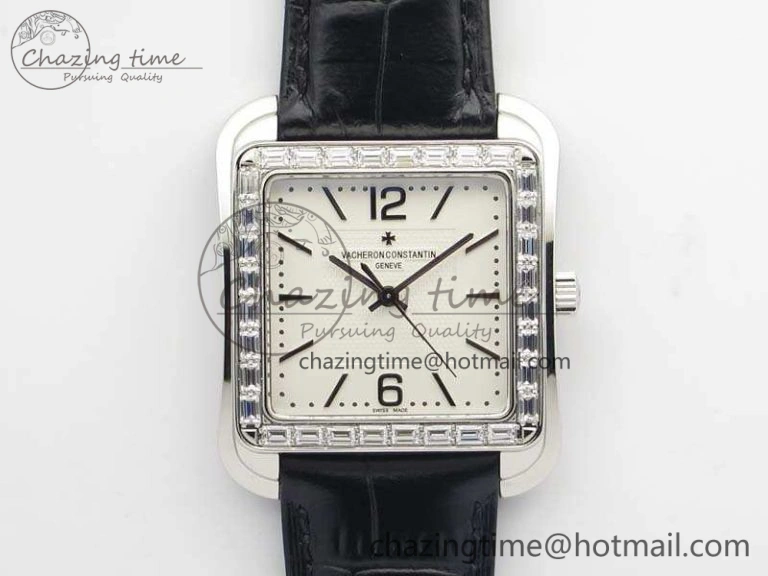 Affordable Historiques 86300 SS GSF 1:1 Best Edition White Dial Diam Bezel On Leather Strap MIYOTA 9964