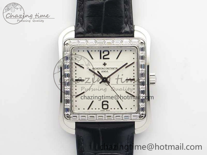 Affordable Historiques 86300 SS GSF 1:1 Best Edition White Dial Diam Bezel On Leather Strap MIYOTA 9964