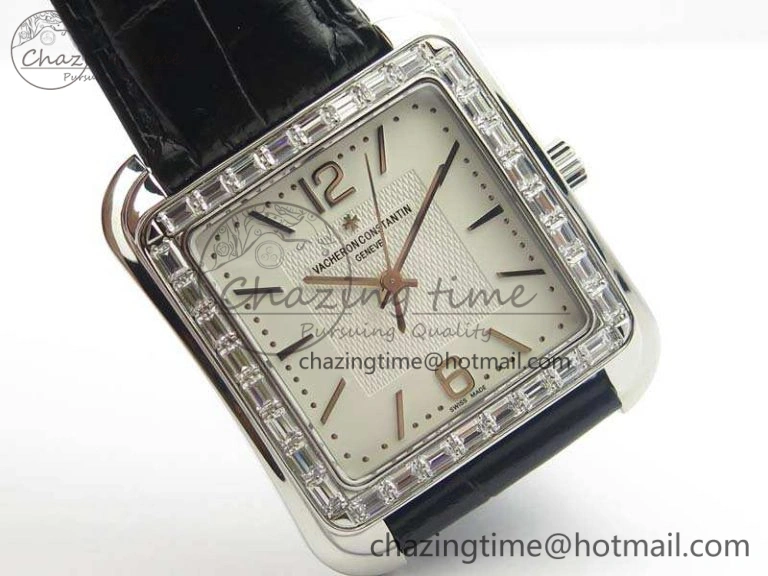 Affordable Historiques 86300 SS GSF 1:1 Best Edition White Dial Diam Bezel On Leather Strap MIYOTA 9964