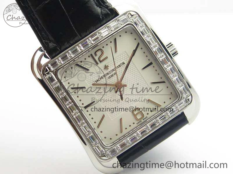 Affordable Historiques 86300 SS GSF 1:1 Best Edition White Dial Diam Bezel On Leather Strap MIYOTA 9964