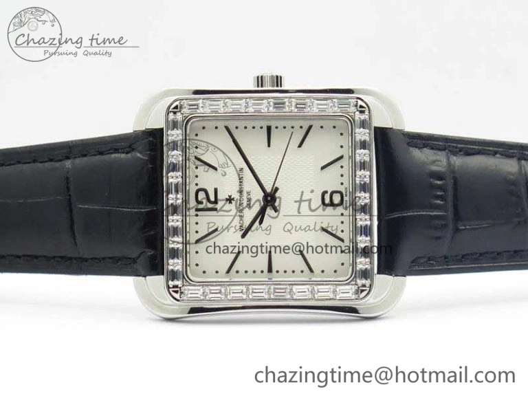 Affordable Historiques 86300 SS GSF 1:1 Best Edition White Dial Diam Bezel On Leather Strap MIYOTA 9964