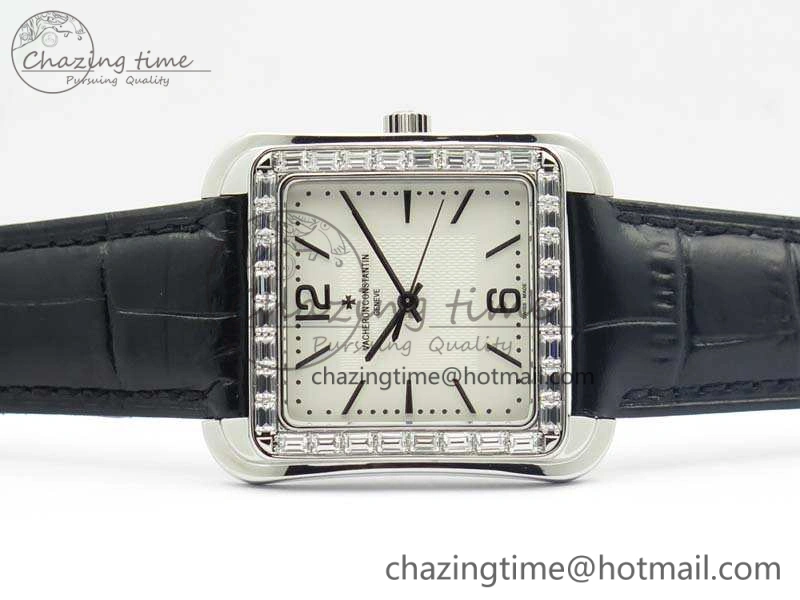 Affordable Historiques 86300 SS GSF 1:1 Best Edition White Dial Diam Bezel On Leather Strap MIYOTA 9964