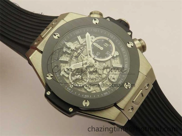 Hublot Big Bang Unico Titanium Ceramic ZF 1:1 Best Edition Skeleton Dial on Black Rubber Strap A Bright 6776