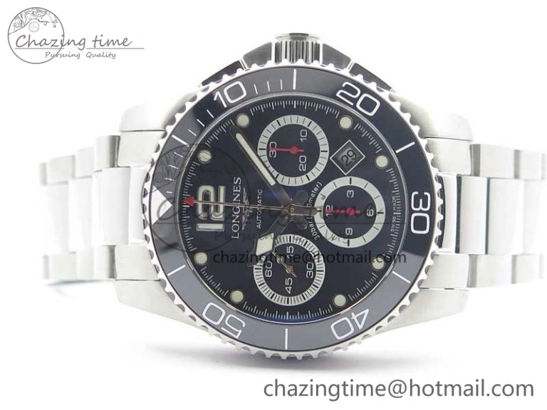 Refined HydroConquest Chrono SS Black Ceramic Bezel OXF Best Edition Black Dial on SS Bracelet A 7578