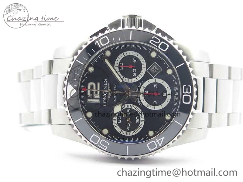 Refined HydroConquest Chrono SS Black Ceramic Bezel OXF Best Edition Black Dial on SS Bracelet A 7578