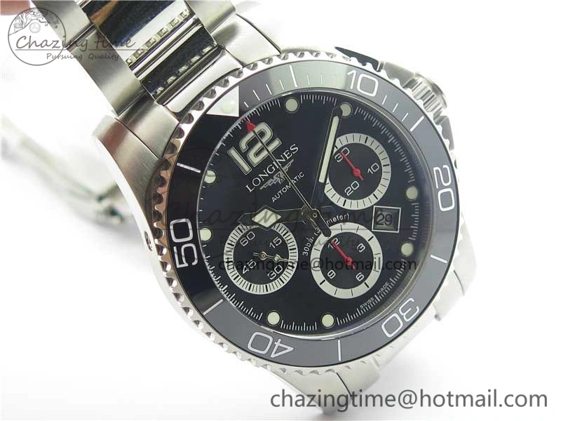 Refined HydroConquest Chrono SS Black Ceramic Bezel OXF Best Edition Black Dial on SS Bracelet A 7578
